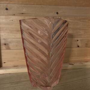 Vintage Pink Glass Chevron Design Vase